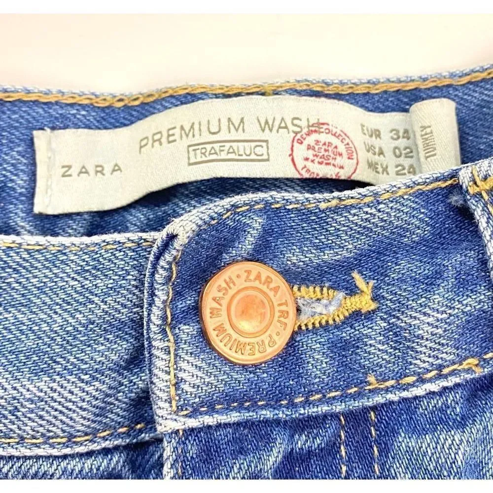 Zara Premium Wash Trafaluc Frayed Jean Shorts Womens Size 2 Blue Casual Summer
